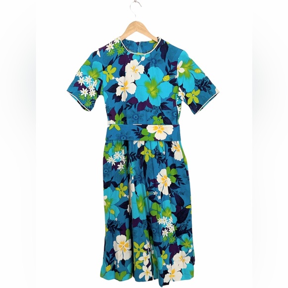 Vtg Dress Handmade Bespoke Hand Sewn Floral Crepe Cotton Summer Homemade - Picture 9 of 15